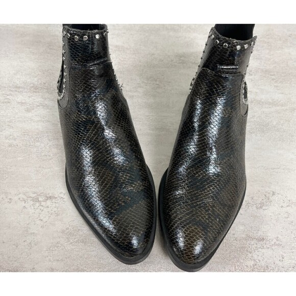 Zara Women Size 6.5 Snakeskin Print Faux Leather Studded Chelsea Ankle Boots - Picture 2 of 9
